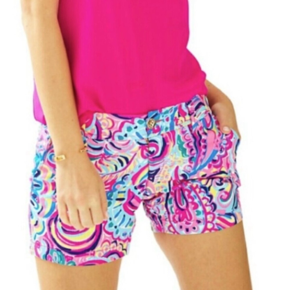 New Lilly Pulitzer Psychedelic Sunshine Callahan Twill Shorts Size 00 NWOT